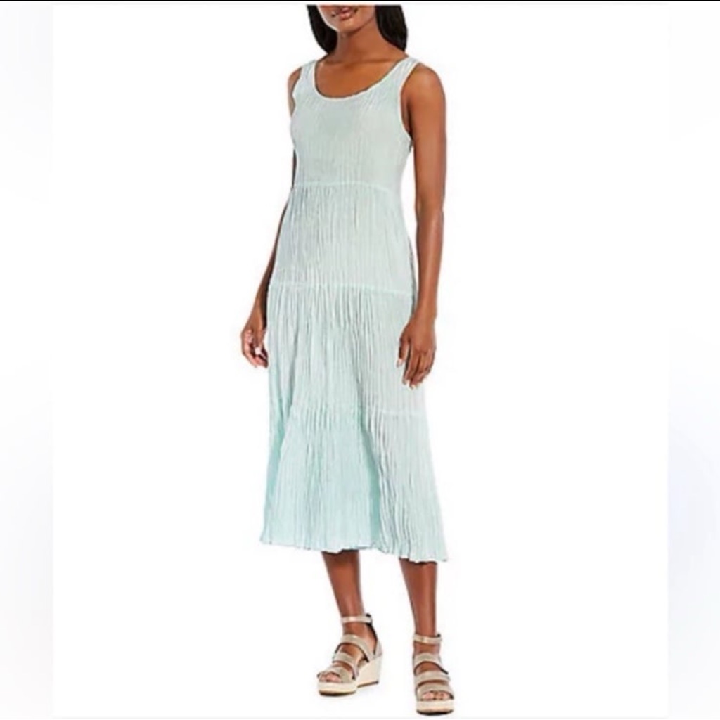 Nwt Eileen Fisher Crushed Silk Tiered Midi Dress